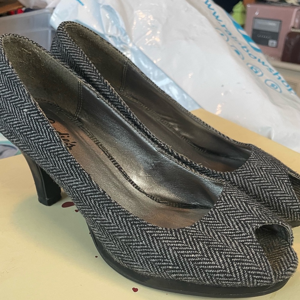 Candies Tweed Peep-toe Heels Soze 8.5